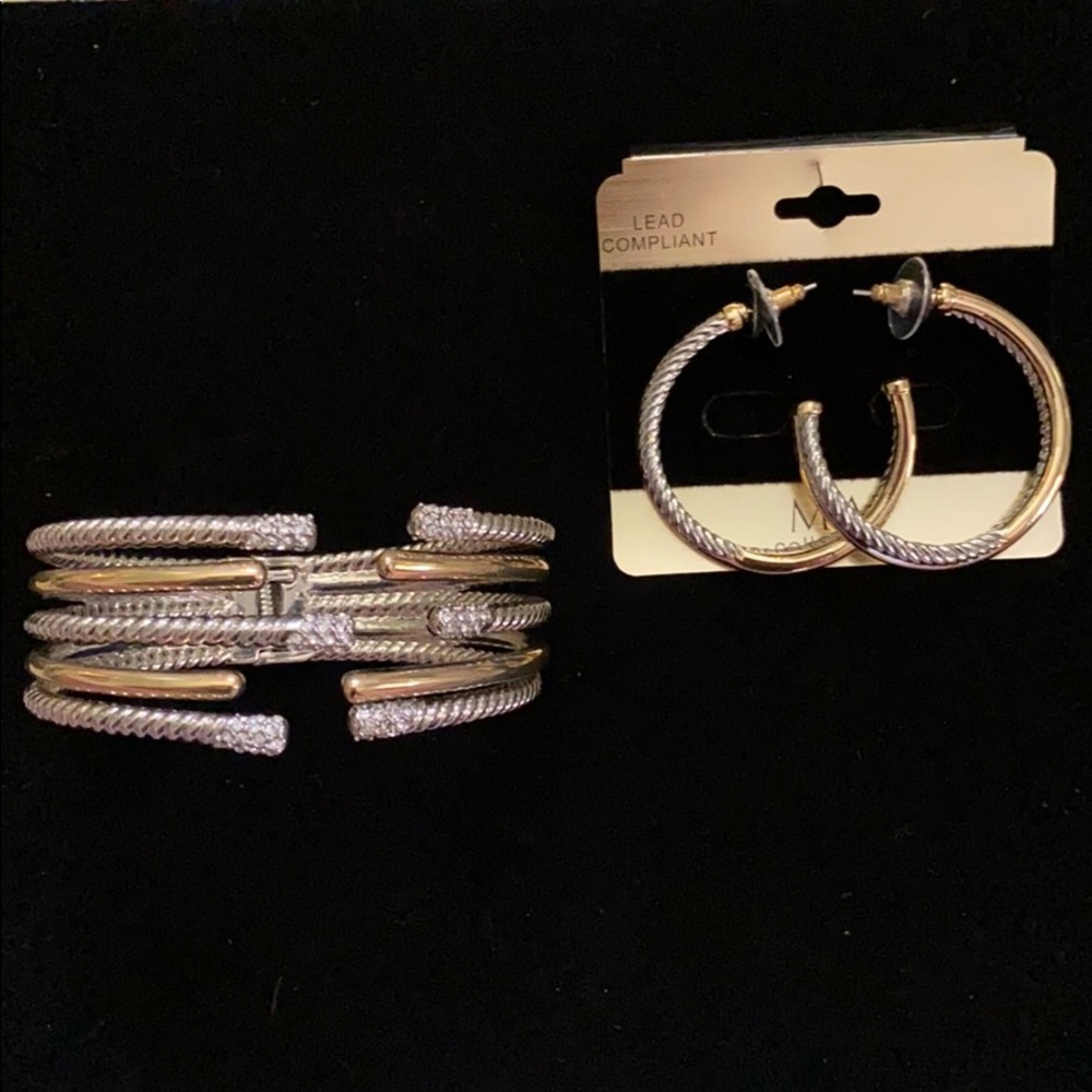 Gold and silver bracelet and earring set